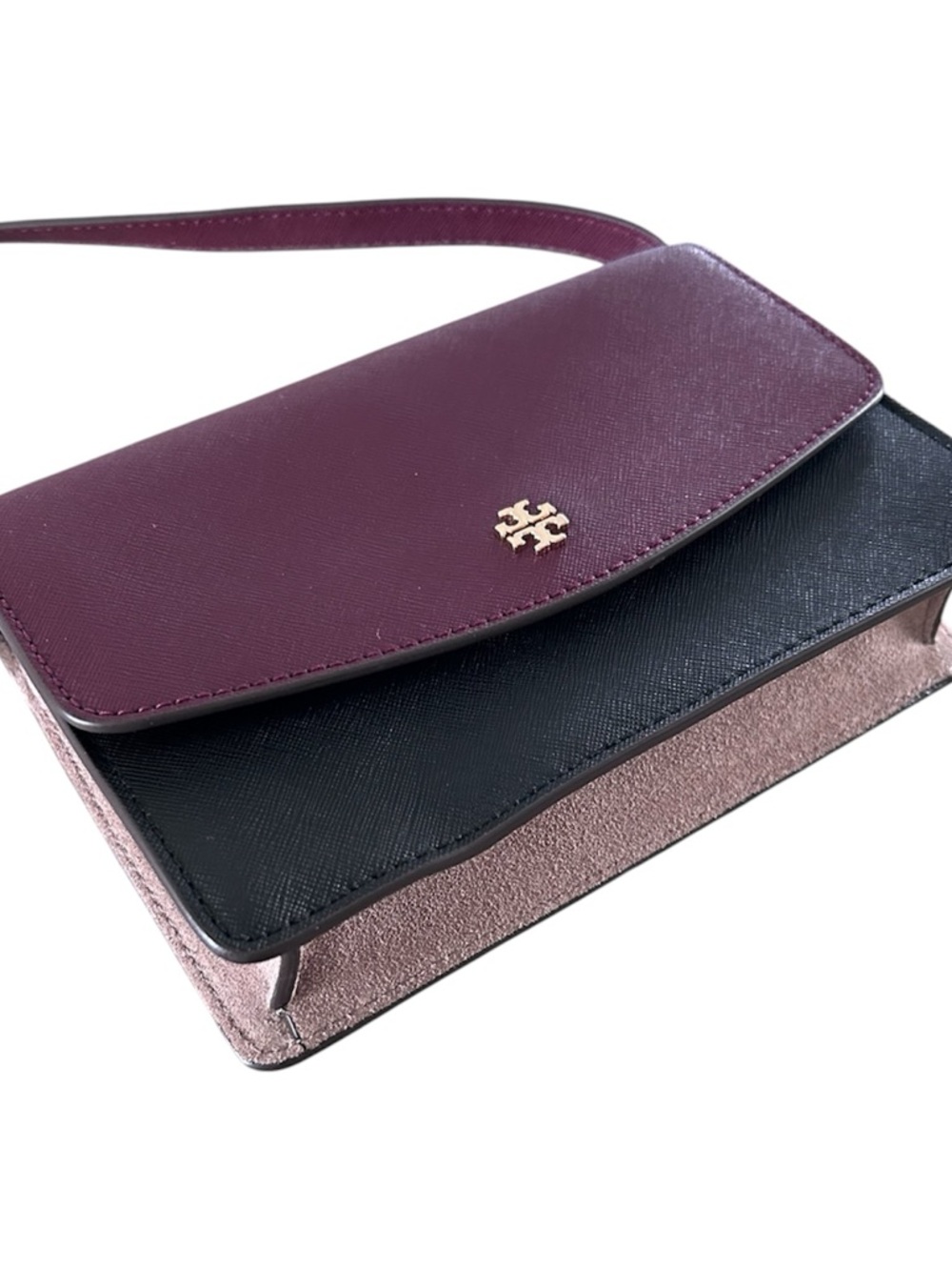 Tory Burch Emerson Mini Color-Block Crossbody Bag Saffiano Leather and Suede